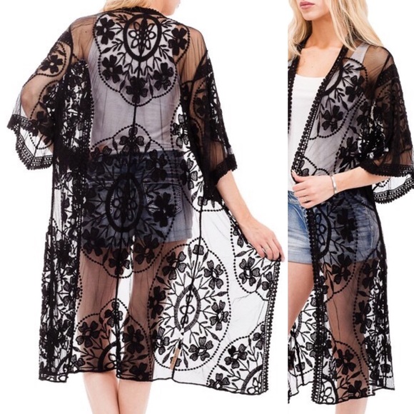 Maxi Luxury Crochet Floral Lace Kimono - Picture 4 of 4